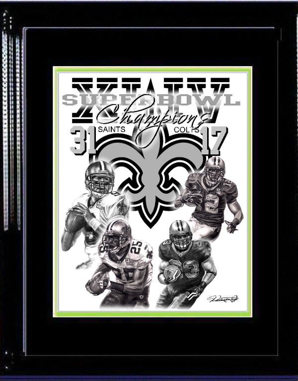 SAINTS XLIV CHAMPION LITHOGRAPH BREES BUSH COLSTON #3  