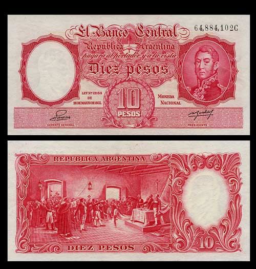 10 PESOS Banknote ARGENTINA 1942 54   San Martín   UNC  