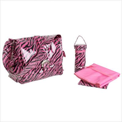 Kalencom Laminated Buckle Zebra Diaper Bag in Black and Hot Pink 