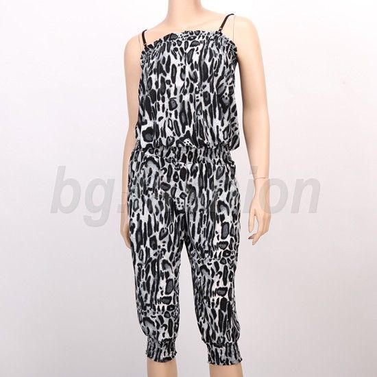 Neu Damen Overall Jumpsuit Catsuit Pants Hose Leopard  