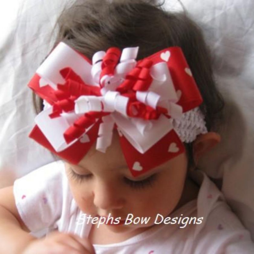 VALENTINES DAY LAYERED KORKER HAIR BOW HEADBAND ~CLIP  