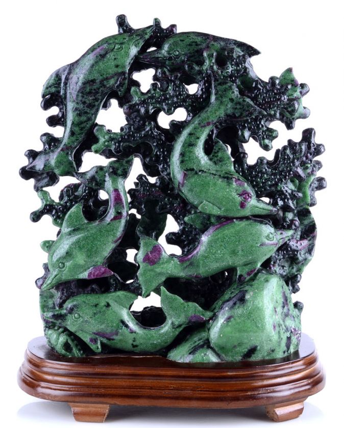 12 Natural Ruby Zoisite Underwater World Sculpture, Stone Carving 