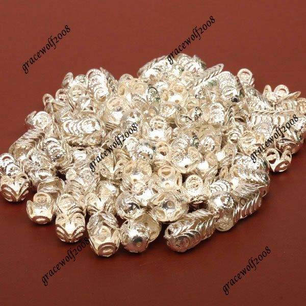 Approx 50pcs 8.01mm Flower Style Silver Plated Bead Caps Findings ZC76 