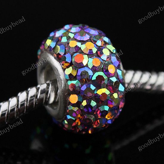 TRUE 925 STERLING SILVER AB CZECH CRYSTAL EUROPEAN BIG HOLE CHARM BEAD 