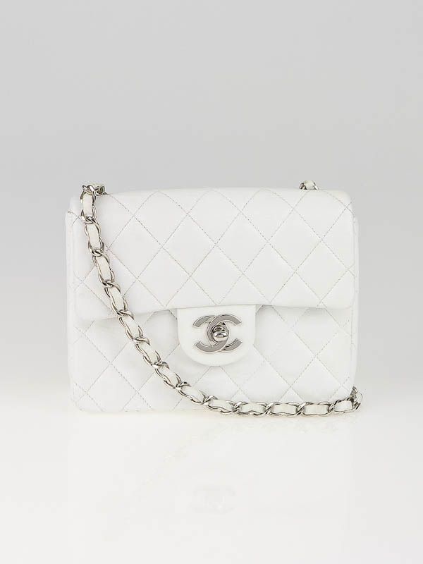 Chanel White Quilted Lambskin Leather Mini Flap Bag  