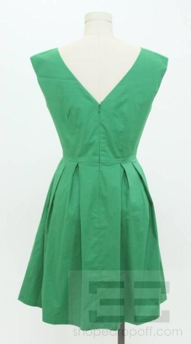 Shoshanna Kelly Green Cotton Sleeveless Pleated Dress Size 6  