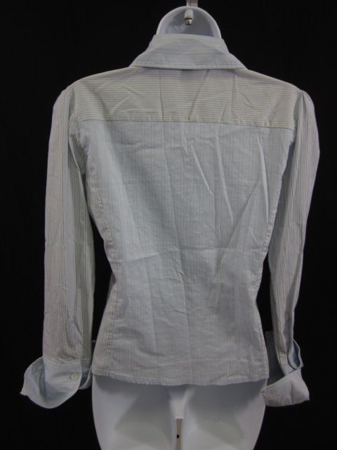 SISLEY Blue White Button Up Long Sleeve Top Blouse Sz S  