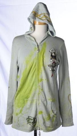   Christian Audigier Blue Green Dye Life And Glory Tattoo Hoodie Medium