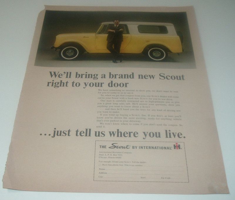 Yellow 1964 International IH Scout where do you live ad  