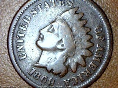 1869 over 9 INDIAN HEAD PENNY  