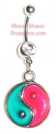 CUSTOM MOOD YING YANG DANGLE BELLY RING CHANGES COLOR  