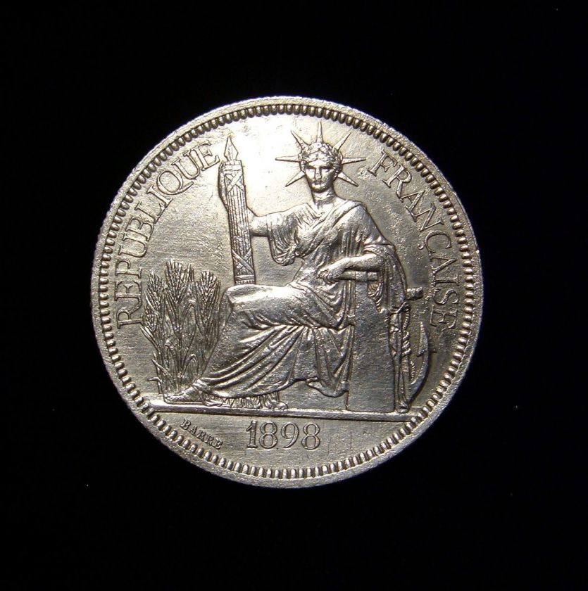 French Indo China 1898 A Piastre Coin .900 Silver UNC Liberty  
