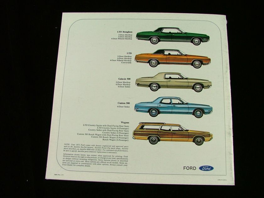 1971 Ford LTD Brougham Galaxie 500 Wagons Brochure  