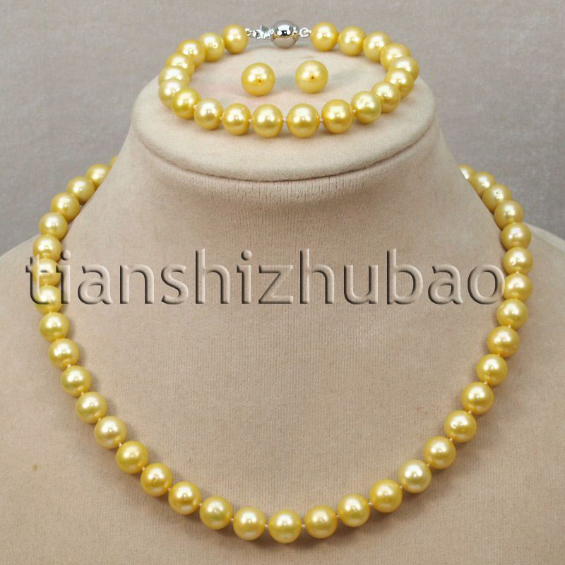 10MM SETS YELLOW WHITE FRESH WATER PEARL NECKLACE  