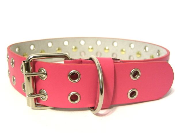 PINK DESIGNER LEATHER SPIKED DOG COLLAR LEASH LEAD SET  