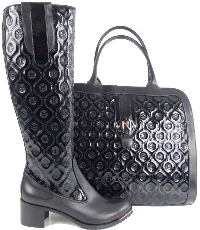 Napoleoni Italian Fashion Patent Boots Purse Set EU 36  