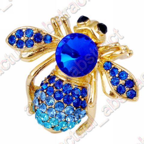 Free blue bee Brooch pin W rhinestone alloy1x  