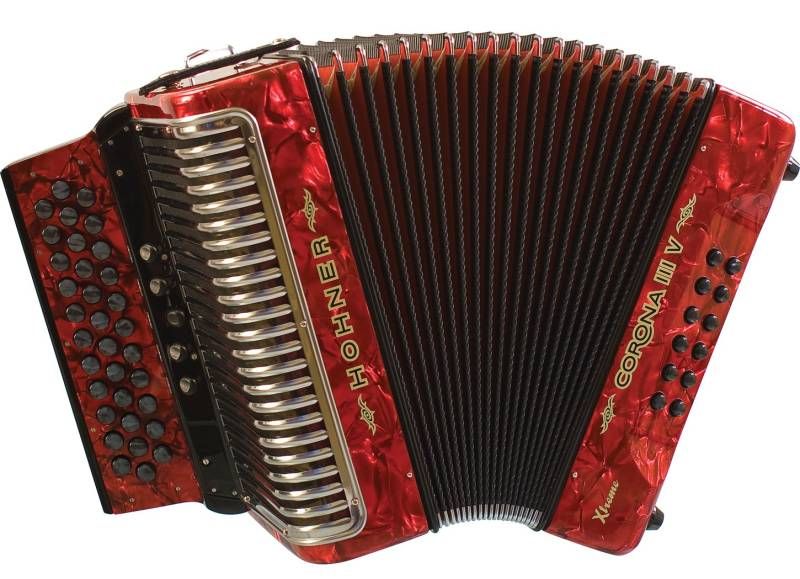 Hohner Corona IIIV Xtreme 34 Button Accordion, ADG/ LA, Pearl Red 