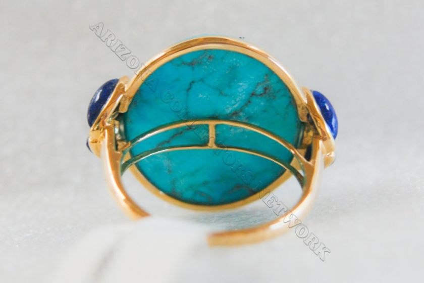 ACN♥ XLG ELEGANT 1 TURQUOISE & LAPIS 14k Yellow Gold RING Size 7 