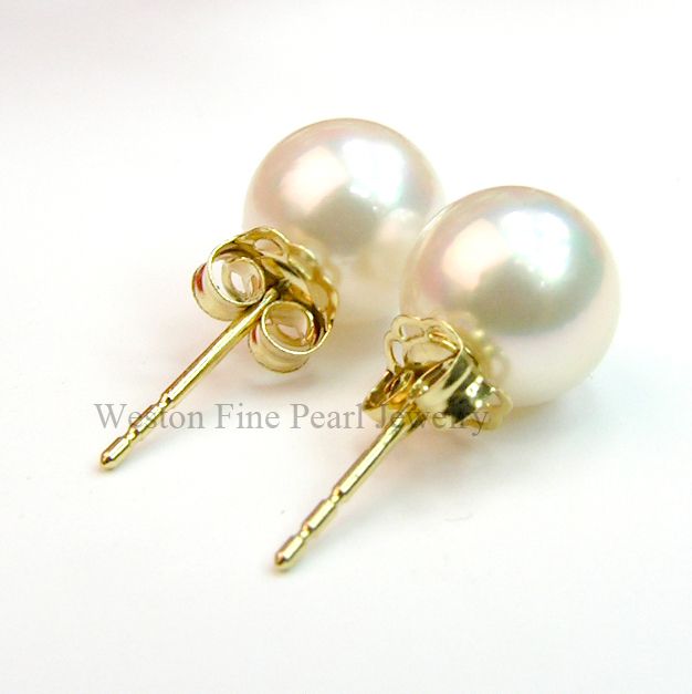 AAA 7 7.5MM GENUINE WHITE AKOYA SALTWATER PEARL EARRING  