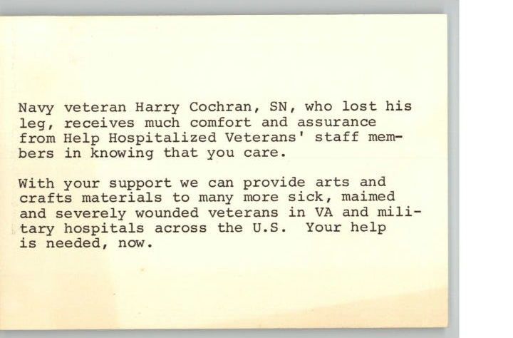 Postcard Wounded Navy Veteran Harry CochranHospital  