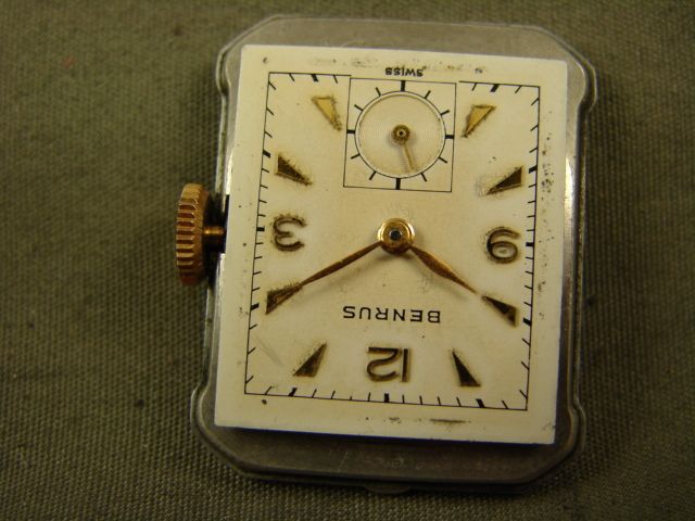 MAGNIFICENT GOLD TONE ART DECO MENS BENRUS WATCH VINTAGE 40s SUPER 