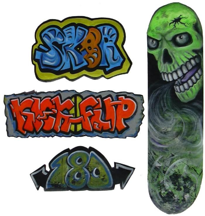   WALLPAPER Art Mural SET, SKATEBOARD DECK,GRAFFITI WORDS, prepainted