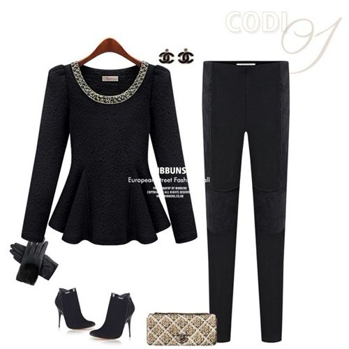 CREW NECK BEADED PUFF SLEEVE PEPLUM TOP 2320  