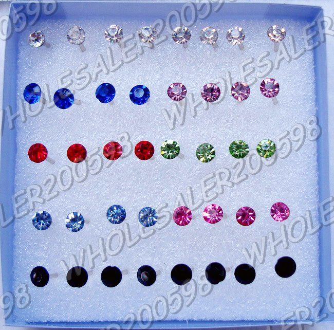 800Pairs(40Boxes) Fancy Color Rhinestone Earring Studs  