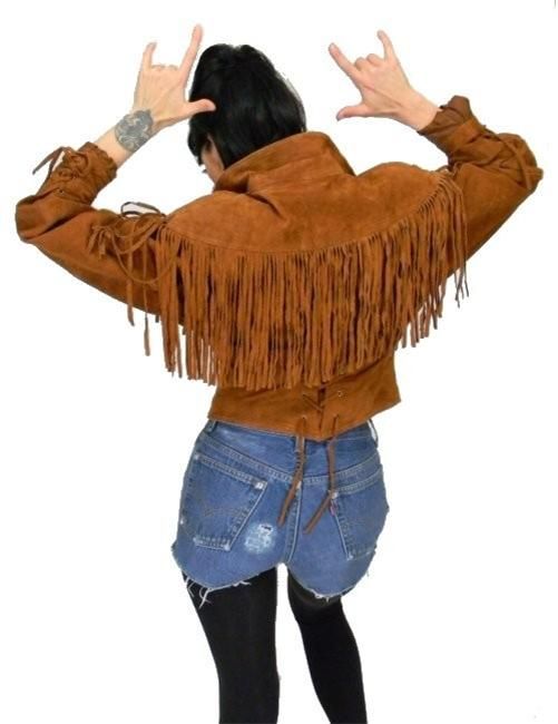   Wilsons SUEDE LEATHER Fringe CROPPED Motorcycle Biker JACKET M  