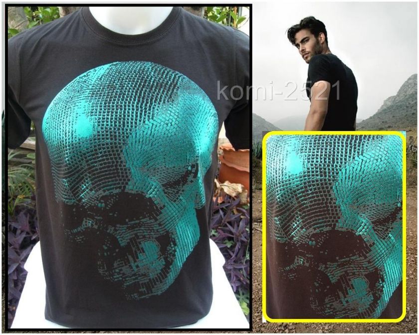 New Sale Black Man T Shirt Ghost Blue Foil Rock Tattoo Biker Punk Rock 