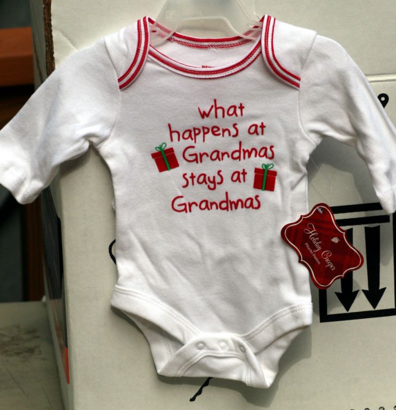month Baby Christmas at Grandmas Stays at Grandmas Infant Onesie 