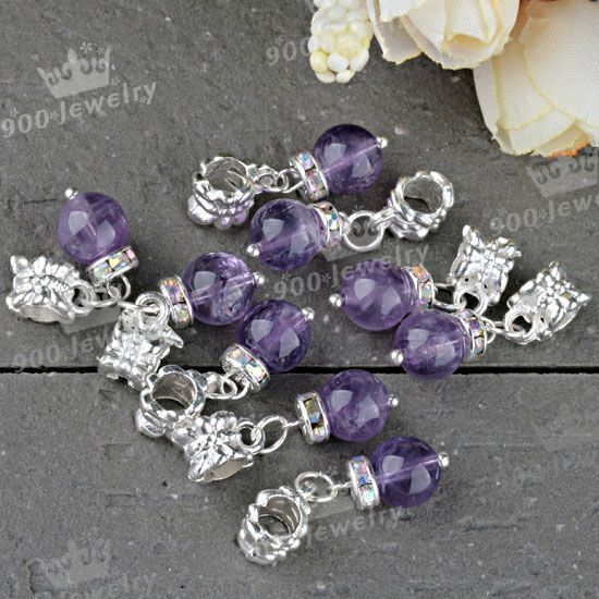 20x Natural Amethyst Dangle European Beads Fit Bracelet  