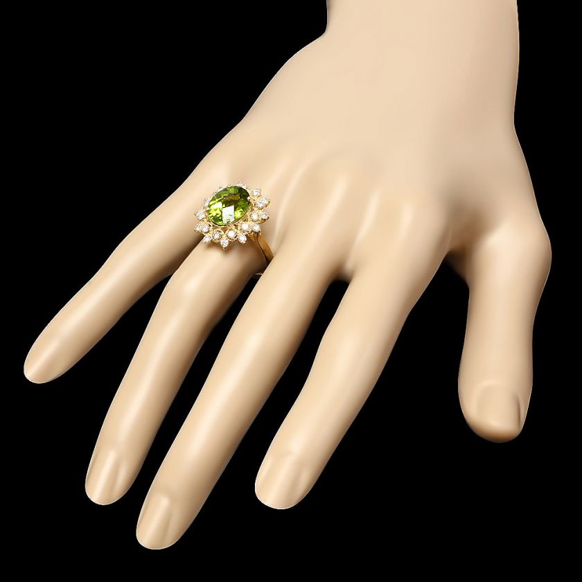 4800 CERTIFIED 14K YELLOW GOLD 4.00CT PERIDOT 0.70CT DIAMOND RING 