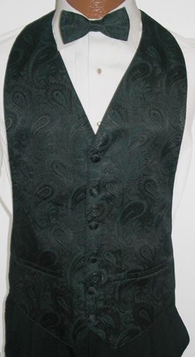 Dark Green Paisley Tuxedo Vest / Tie Wedding Large  