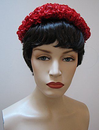 LADIES VINTAGE HAT, RED RAFFIA Lisette ADORABLE #539  