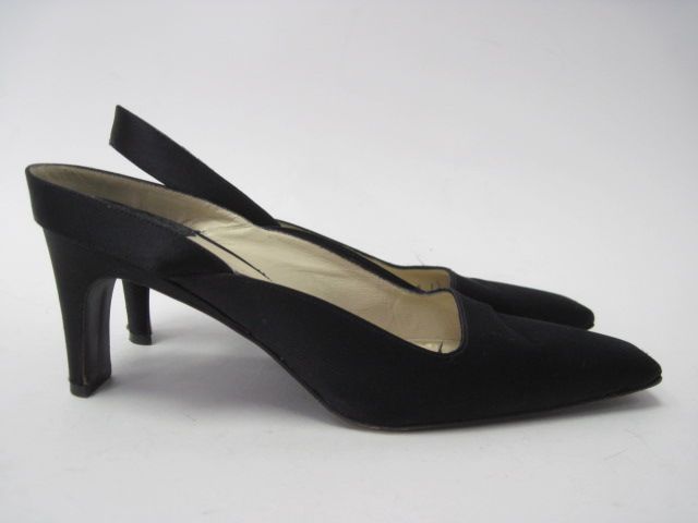 MICHAEL PERRY Black Satin Pumps Slingbacks Size 37 7  