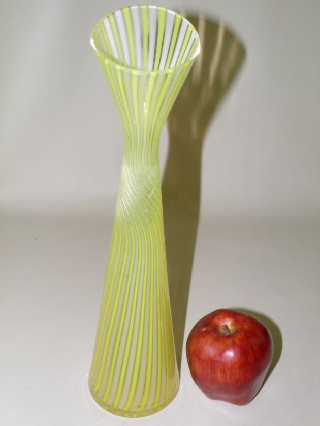 Murano Type West German Yellow White Swirl Stripe Vase  