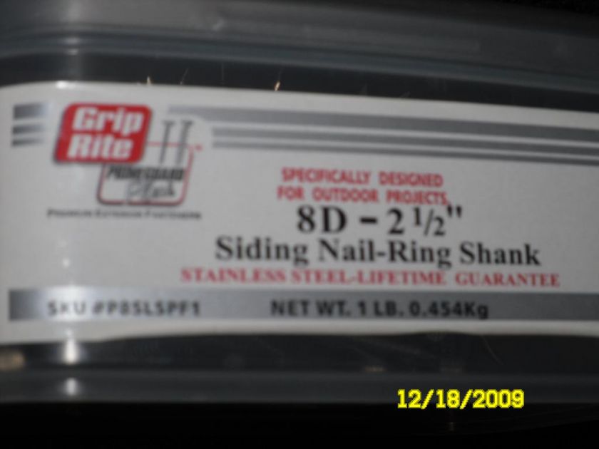 Grip Rite 8D   2 1/2 SS Siding Nail   Ring Shank NIB  