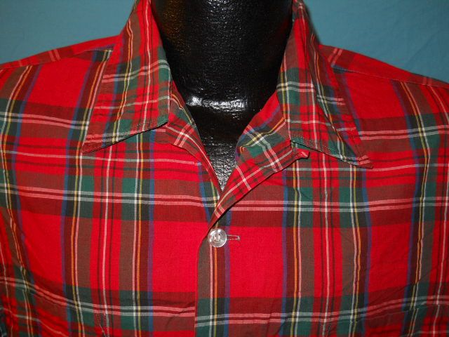 vtg 50S LOOP COLLAR PENNLEIGH ROCKABILLY PLAID SHIRT L  