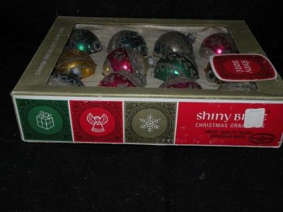 SHINY BRITE AMERICAN MADE 1950S BOX OF CHRISTMAS ORNAMENTS 12 PIECES 