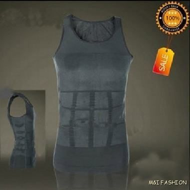 MEN SLIMMING ABDOMEN COMPRESSION BODY SHAPER T SHIRT GRAY SLEEVELESS 