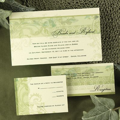 Unique Celery Green Wedding Invitation Set 30% OFF SALE  