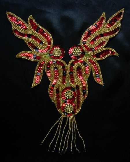 NK71 Red Flame Necklace Sequin Beaded Fringed Applique Bellydance 