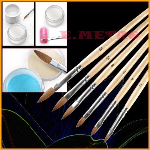 description 6pcs kolinsky acrylic wooden handle nail art sable brushes