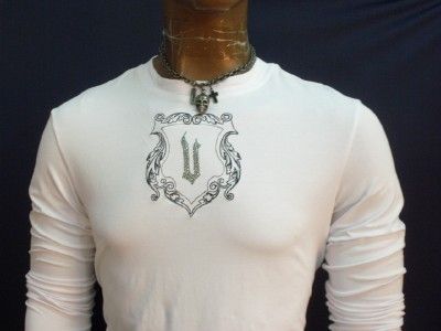   #D808 Sz M DESIGNER EMBROIDARY SWAROVSKI LOGO V T SHIRT  