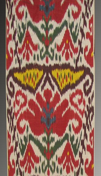 HAND MADE UZBEK Natural SILK IKAT ADRAS FABRIC # 7289  