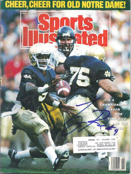 TONY RICE AUTOGRAPHED/SIGNED NOTRE DAME JAN 9, 1989 SPORTS ILLUSTRATED 