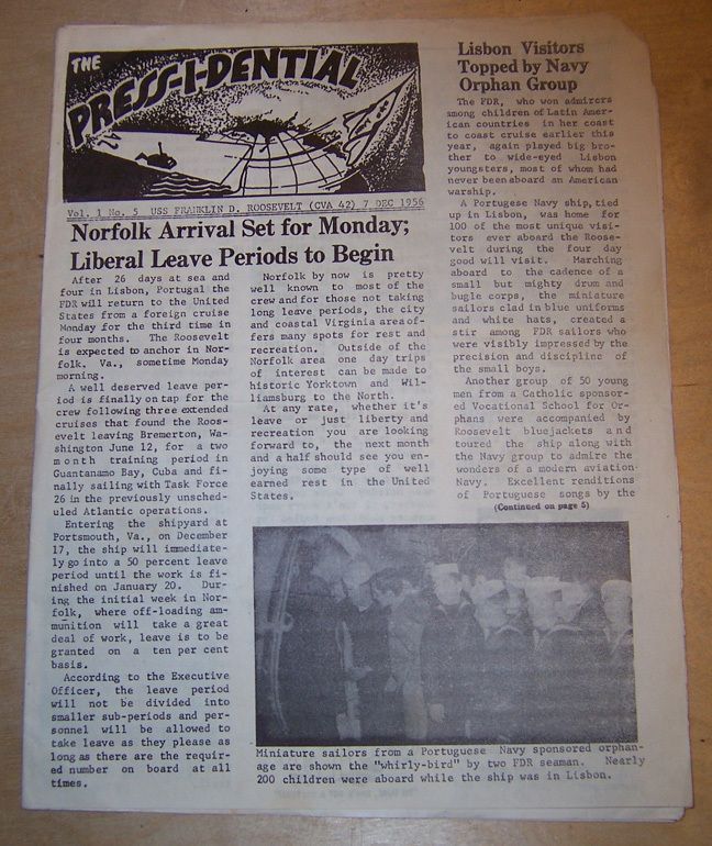   USS Franklin D. Roosevelt CVA 42 Ships Newspaper 7 Dec. 1956 USS FDR