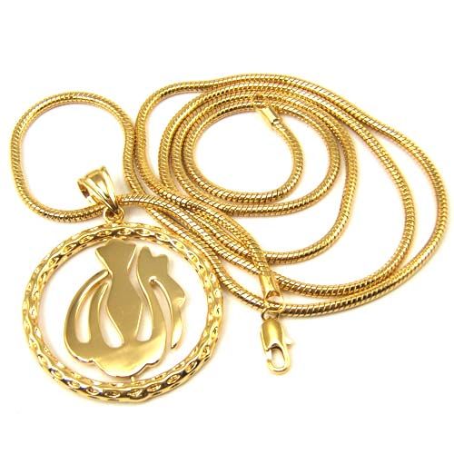 ALLAH GOD 18K GOLD GP PENDANT WITH 31.3NECKLACE SOLID FILL JEWEL 